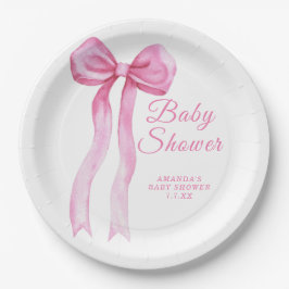 Pink a Bow Girl Babydusche Pappteller