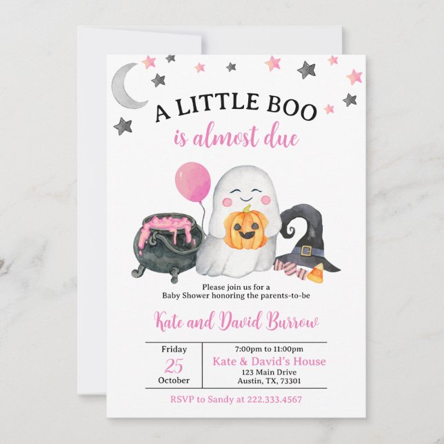 Pink A Little Boo Invitation Baby shower (Devant)