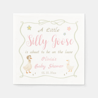 Pink A Little Silly Goose Baby Shower  Serviette