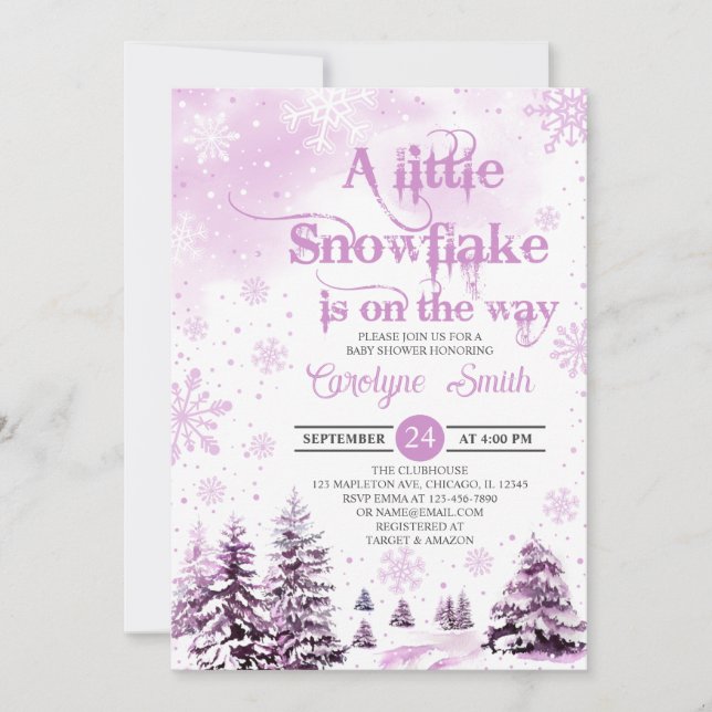 Pink A Little Snowflake Baby shower Invitation (Devant)