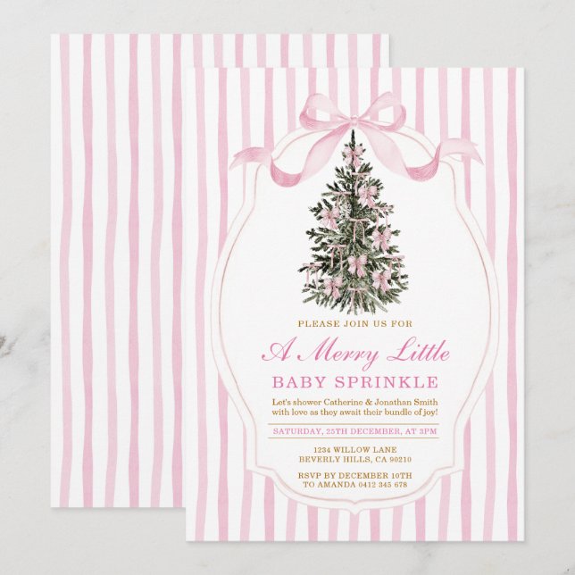 Pink A Merry Little Baby Sprinkle Christmas Tree Einladung (Vorne/Hinten)