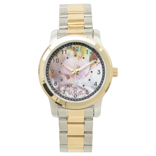 Pink Abalone Pastellfarben mit zwei Farbtönen Armbanduhr (Vorderseite)