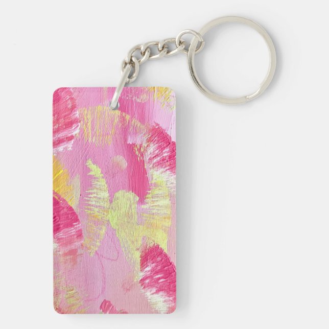 Pink Abstract Art Acrylic Keychain Schlüsselanhänger (Rückseite)