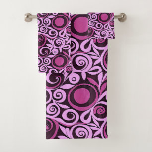 Pink Abstract Flowers Bath Towel Set