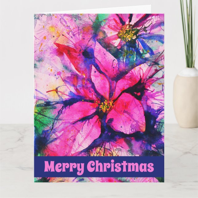 Pink Abstrakt Poinsettia Weihnachten Karte (Vorderseite)