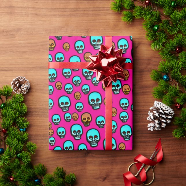 Pink Abstrakter Cartoon Skull Design Wrapper Geschenkpapier (Feiertagsgeschenk)