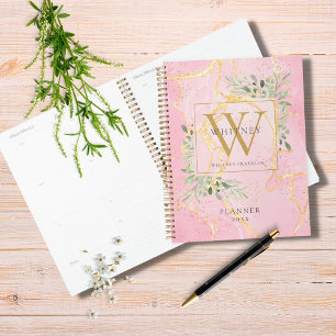 Pink Achat Geode Grün Monogramm Name 2023 Planer