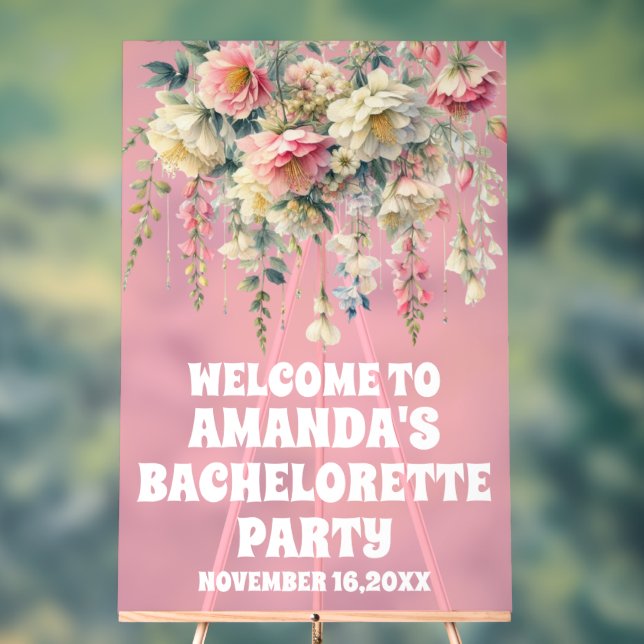 Pink Acrylic Floral Bachelorette Begrüßungszeichen Acrylschild (Neutral)