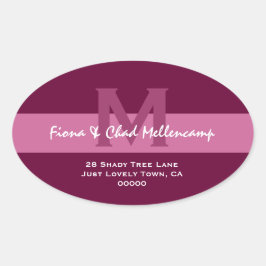 Pink ad Berry Modern Wedding Address L006 Ovaler Aufkleber
