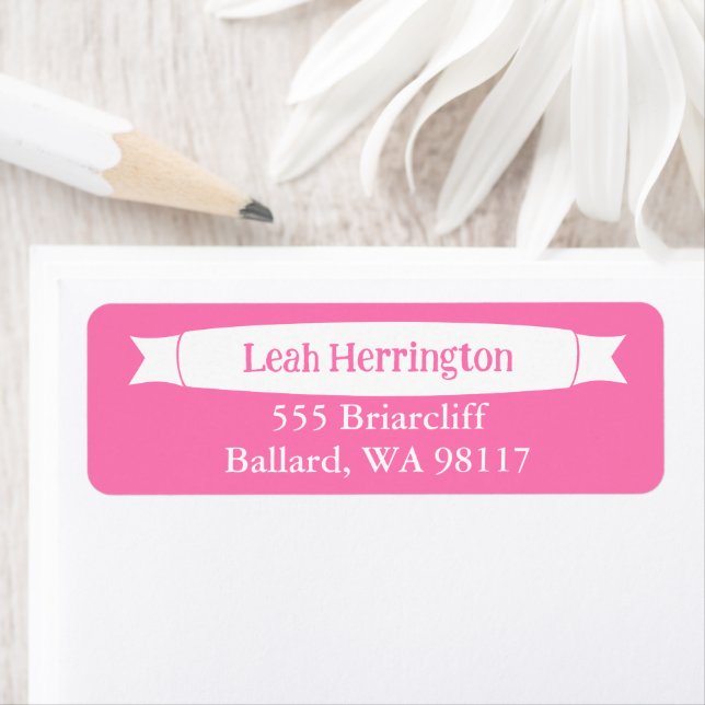 Pink Address Label with Decorative Banner (Insitu)