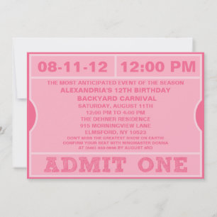 Pink Admettre un billet Invitation Anniversaire