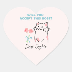 Pink Adorable Cat&Rose Heftsticker Herz-Aufkleber