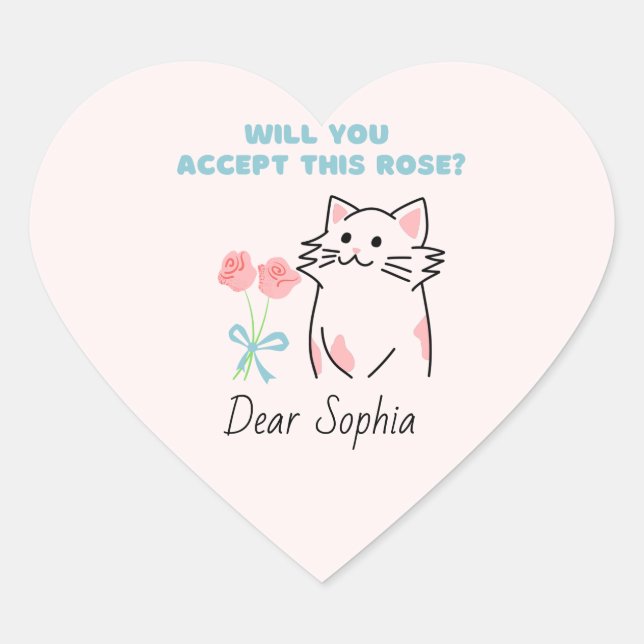 Pink Adorable Cat&Rose Heftsticker Herz-Aufkleber (Vorderseite)