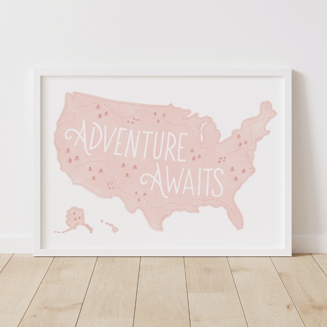 Pink Adventure erwartet US Map Kids Room Decke Poster (Von Creator hochgeladen)