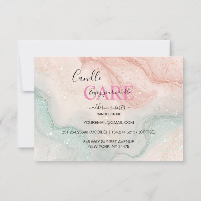 Pink Aesthetic Candle Care Dankeskarte (Rückseite)
