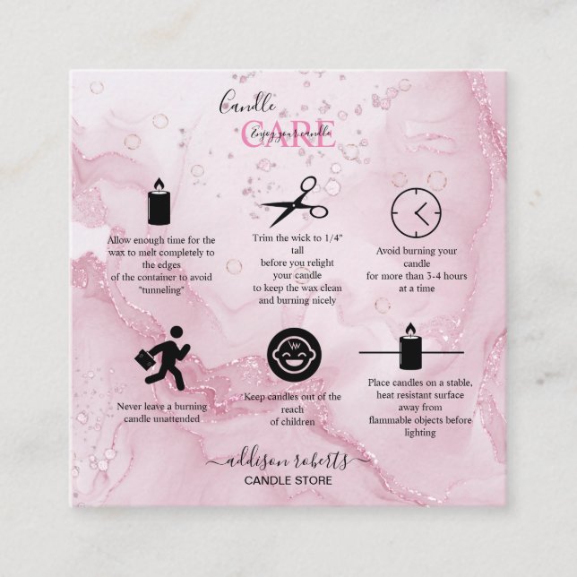 Pink Aesthetic Candle Square Business Card Quadratische Visitenkarte (Vorderseite)
