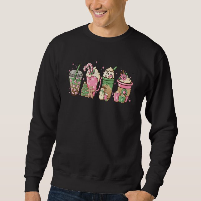 Pink Aesthetic Christmas Coffee Cocoa and Cookies  Sweatshirt (Vorderseite)
