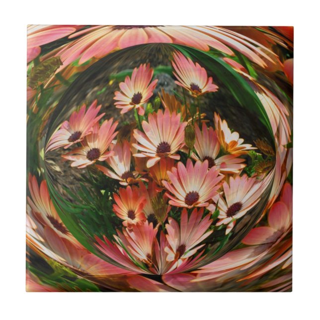 Pink African Daisies Floral Abstrakt Art Fliese (Vorderseite)