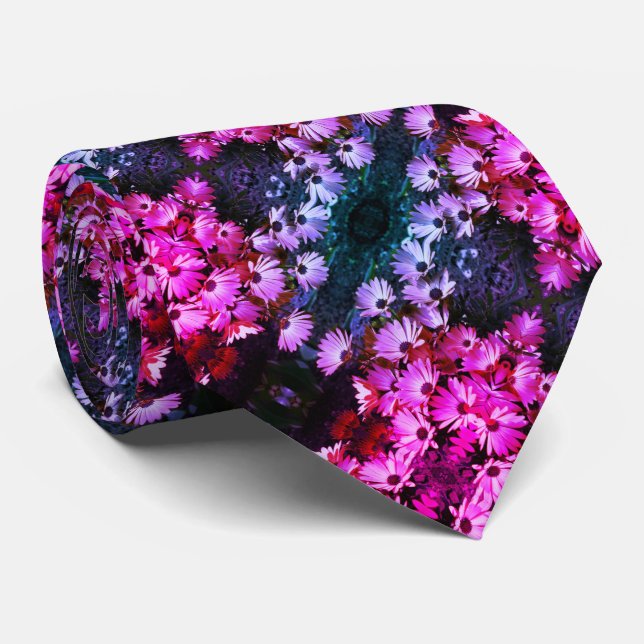 Pink African Daisy Blume Abstrakt Art Pattern Krawatte (Gerollt)