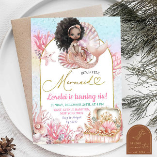Pink African Sea Mermaid Birthday Girl Einladung