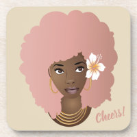 Pink Afro Blume in ihrem Haar, Untersetzer Set von