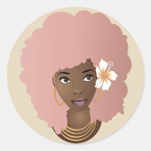 Pink Afro, Blume in ihren Haarklebern Runder Aufkleber