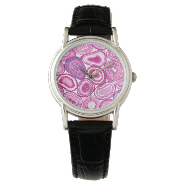 Pink agate Aquarell Armbanduhr (Vorderseite)