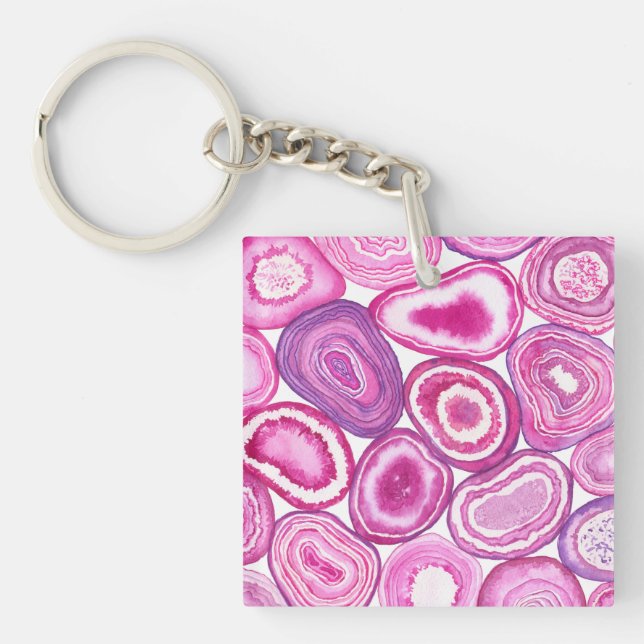 Pink agate Aquarell Schlüsselanhänger (Vorderseite)