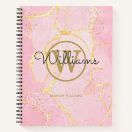 Pink Agate Geode Gold Monogram Script Notizbuch