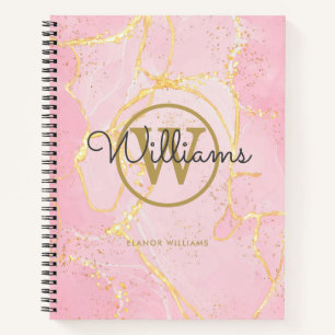 Pink Agate Geode Gold Monogram Script Notizbuch