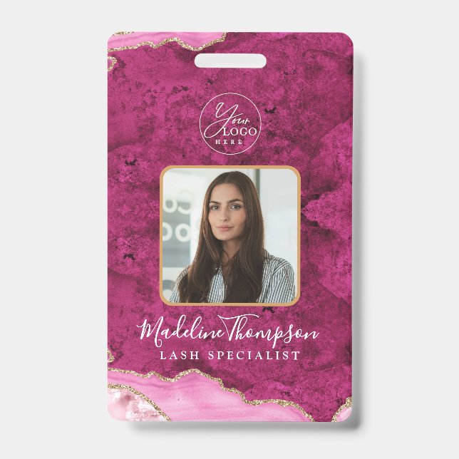 Pink Agate Marble Business Logo Company ID Ausweis (Front)