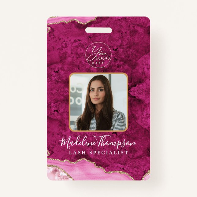 Pink Agate Marble Business Logo Company ID Ausweis (Vorderseite)