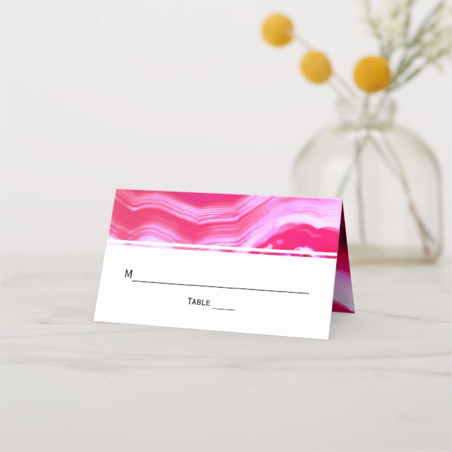 Pink agate Slice geode Hochzeit gefaltete Escort Platzkarte (Vorderseite)