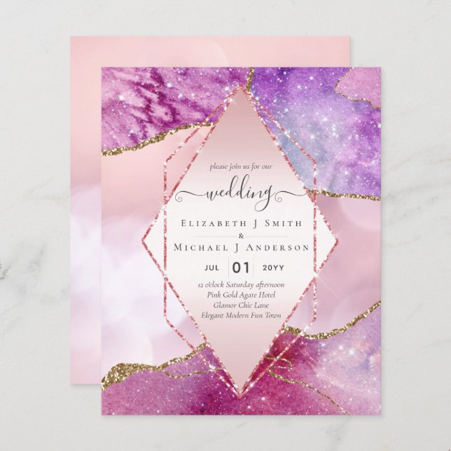 Pink AGATESparkles Wedding Invitations BUDGET (Vorne/Hinten)