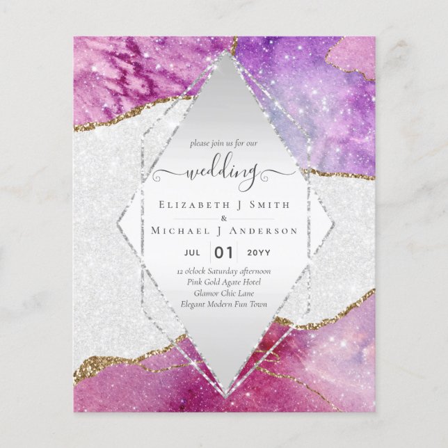 Pink AGATESparkles Wedding Invitations BUDGET Flyer (Vorne)