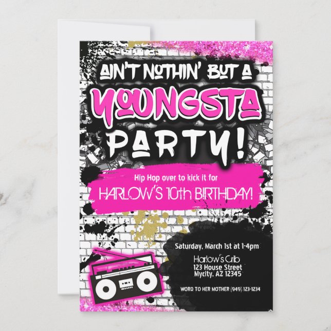 Pink Ain't Nothin', aber ein Hip Hop für das junge Einladung (Vorderseite)