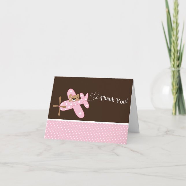 Pink Airplane Babydusche Vielen Dank Note Card Dankeskarte (Vorderseite)