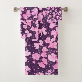 Pink Akrylic Paint Blume Petals Badhandtuch Set