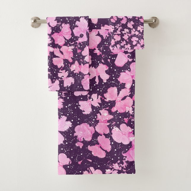 Pink Akrylic Paint Blume Petals Badhandtuch Set (Insitu)