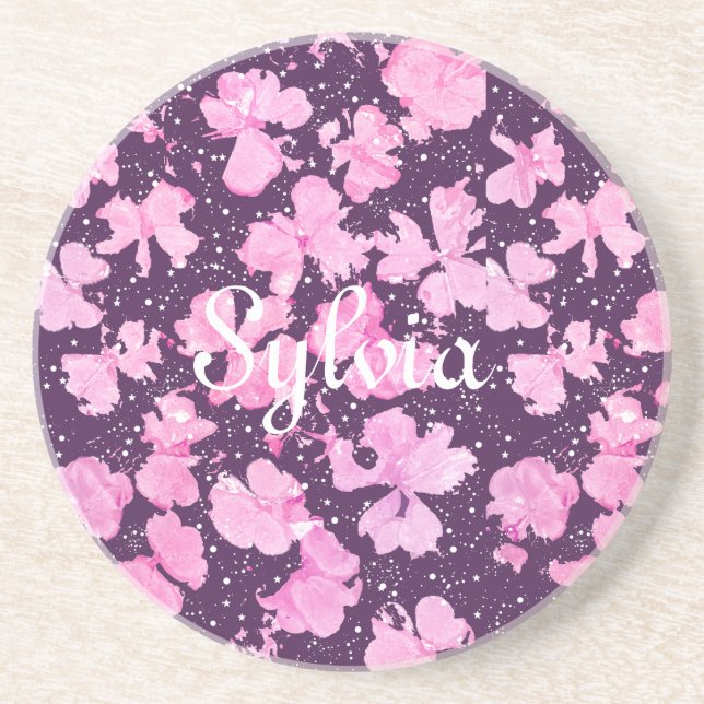 Pink Akrylic Paint Blume Petals Getränkeuntersetzer (Vorne)