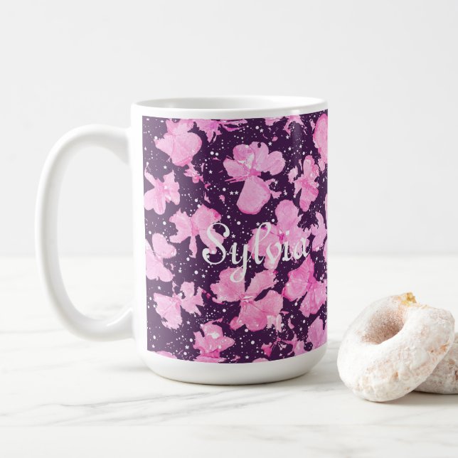 Pink Akrylic Paint Blume Petals Kaffeetasse (Mit Donut)