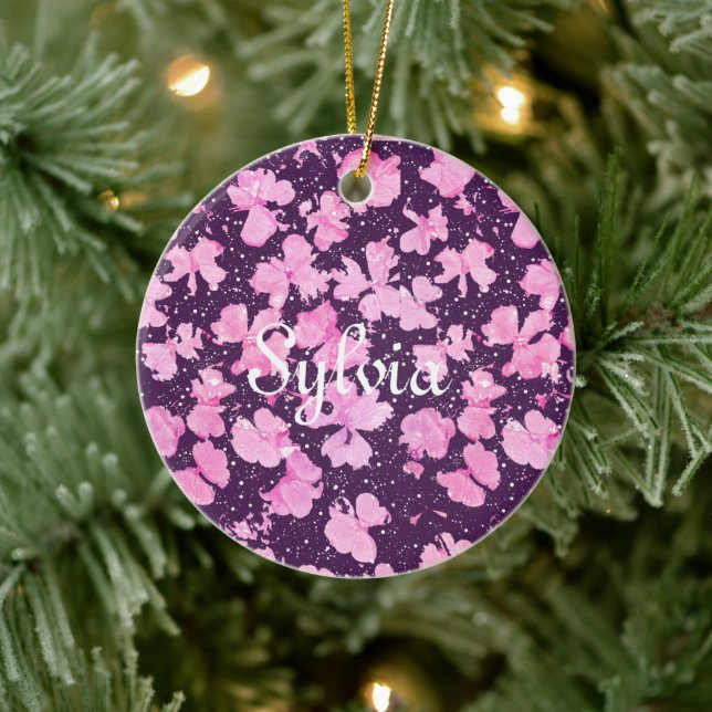 Pink Akrylic Paint Blume Petals Keramik Ornament (Baum)