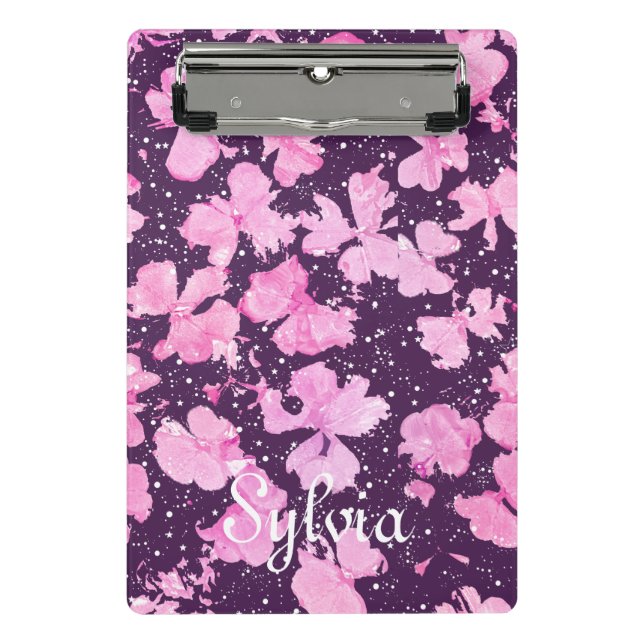 Pink Akrylic Paint Blume Petals Mini Klemmbrett (Vorderseite)