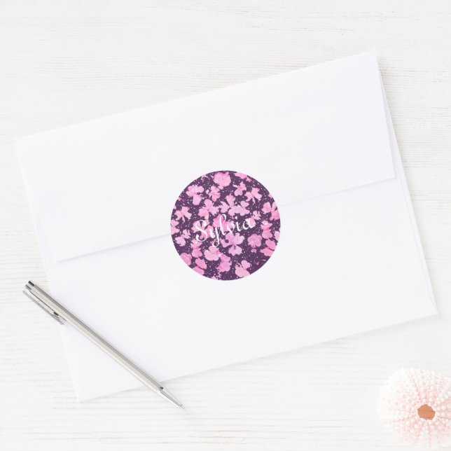 Pink Akrylic Paint Blume Petals Runder Aufkleber (Umschlag)