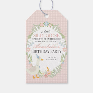 Pink Albern Gänse Floral Gingham Birthday Gefallen Geschenkanhänger