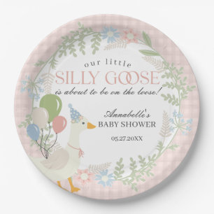 Pink Albern Gänse Gingham Baby Dusche Pappteller