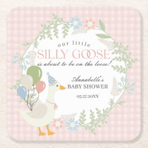Pink Albern Gänse Gingham Baby Dusche Rechteckiger Pappuntersetzer