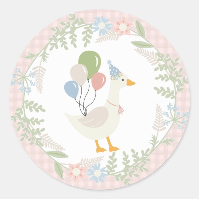 Pink Albern Gänse Gingham Favoriten Runder Aufkleber (Vorderseite)
