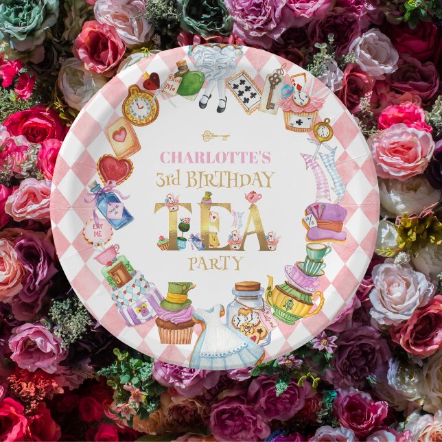 Pink Alice in Wonderland 3rd Birthday   Pappteller (Von Creator hochgeladen)