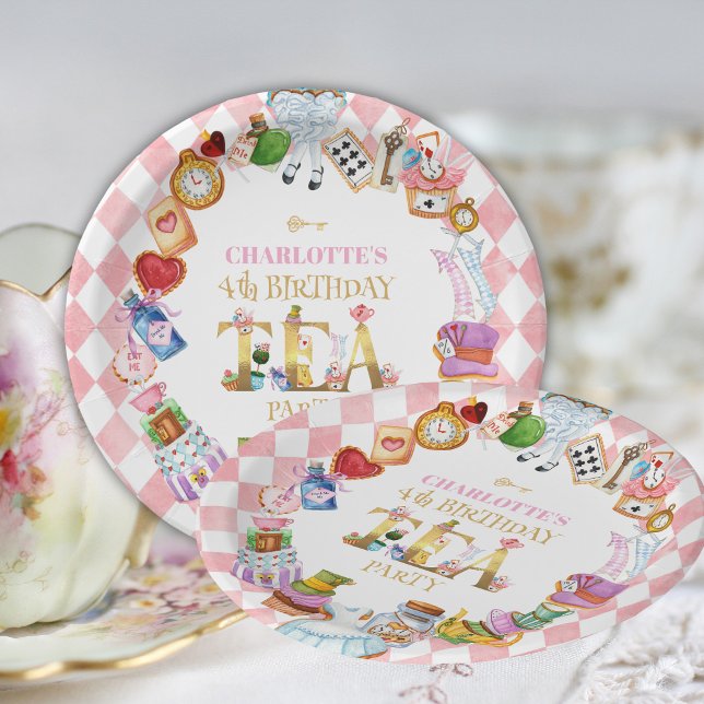 Pink Alice in Wonderland 4th Birthday   Pappteller (Von Creator hochgeladen)